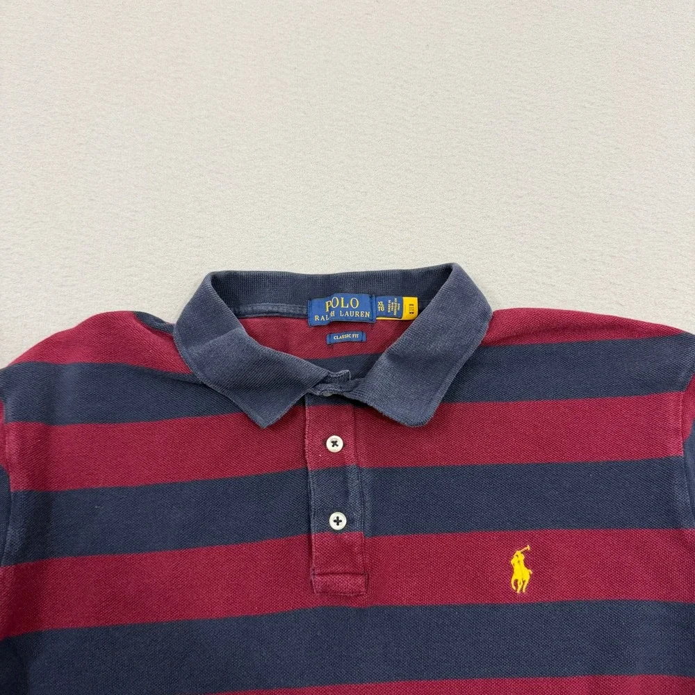 Polo Ralph Lauren Shirt Men's XL Red Blue Striped Classic Fit Short Sleeve Rugby